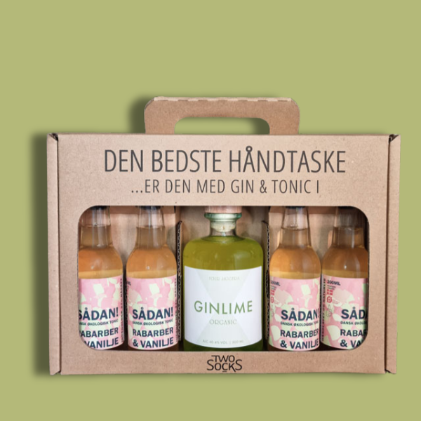 Four Jiggers Ginlime Håndtaske med Sådan! Rabarber & Vanilje Tonic