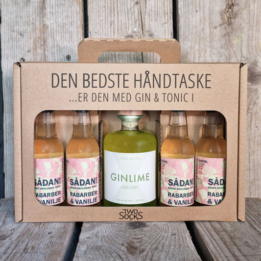 Four Jiggers Ginlime Håndtaske med Sådan! Rabarber & Vanilje Tonic